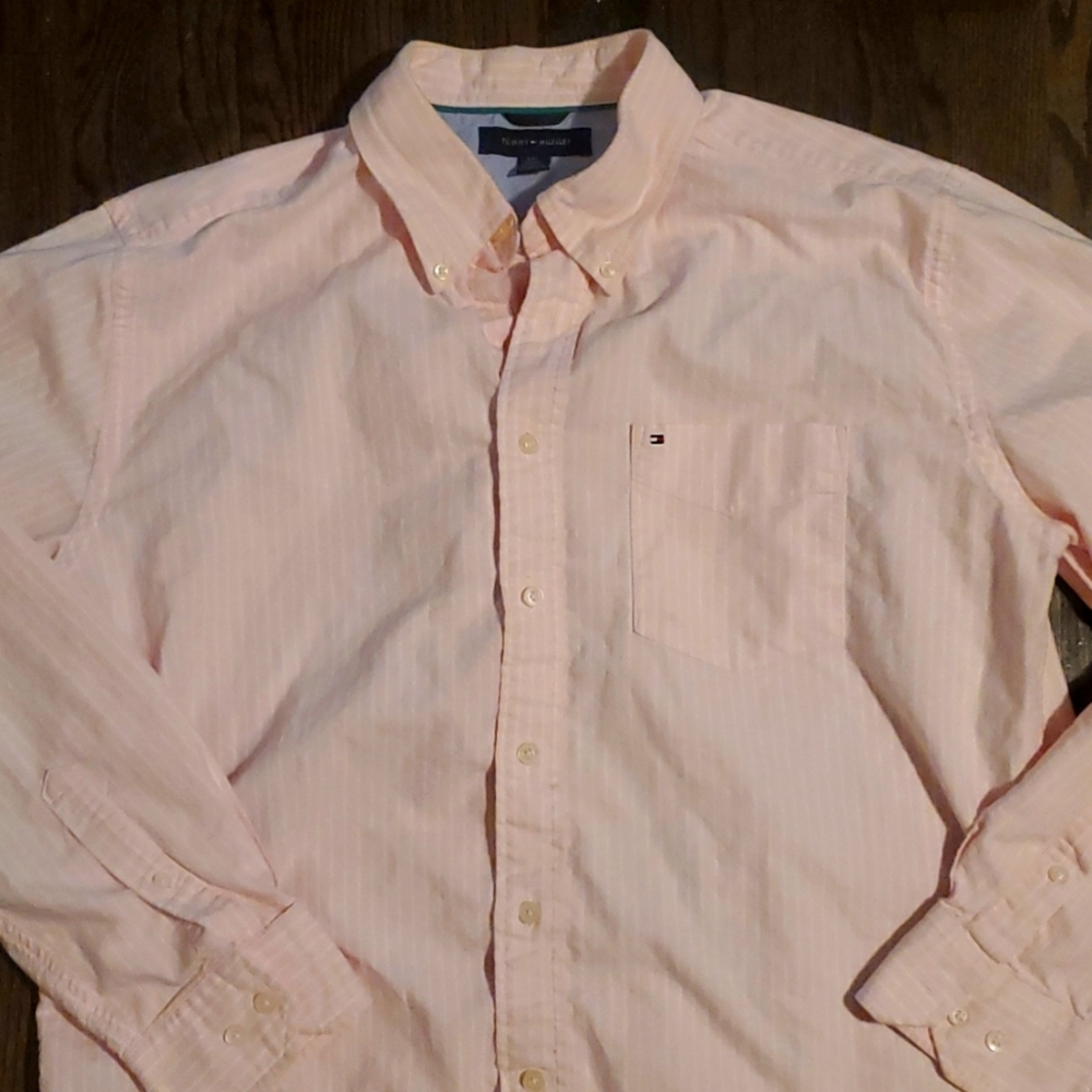 Tommy Hilfiger Mens Button Down Shirt Large Pink Striped